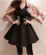 韓國代購 性感v領立體裙襬空氣感顯瘦收腰洋裝