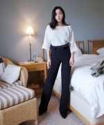 韓國代購 Kpopgirls高腰花苞顯瘦直筒長褲
